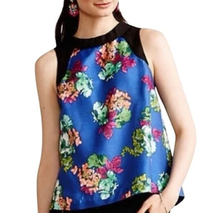 Anthropologie HD in Paris Blue Floral Zip Back A Line Tank 8 - Picture 1 of 9