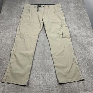 Prana Stretch Zion Pants Mens 38x30 Belted Cargo Roll Snap Outdoors Hiking Khaki - Picture 1 of 11