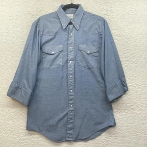 Vintage Big Mac Shirt Mens Medium Blue Western Pearl Snap JC Penney 70s - Picture 1 of 11