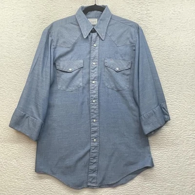 Vintage Big Mac Shirt Mens Medium Blue Western Pearl Snap JC Penney 70s - Image 1 of 4
