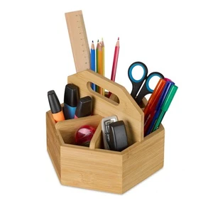 Pennenbak bureau organizer pennenhouder pennen organizer bamboe 6 vakken - Photo 1/9