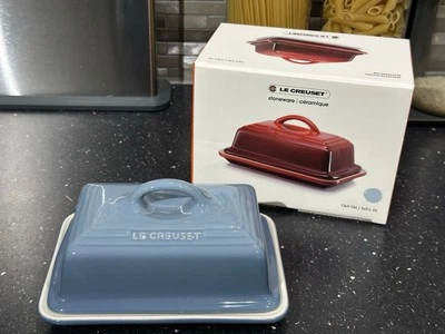 Le Creuset New Stoneware Ceramic Chambray Blue Butter Dish With Lid RRP £45 - Image 1 of 3