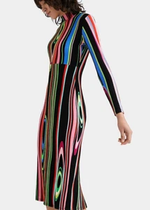 DESIGUAL Dress slim template long sleeve with multicolor print Size M - Picture 1 of 8