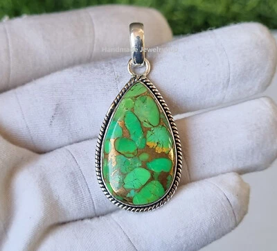 Colgante Turquesa Cobre Verde Plata de Ley 925 Hecho a Mano Mejor Artículo PG3279 Foto 1 de 4