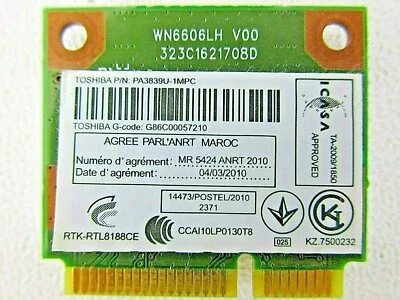 Toshiba Satelite C655 C655D L855 L645 L645D L745 WiFi Wireless CARD RTL8188CE 67 - Image 1 of 2
