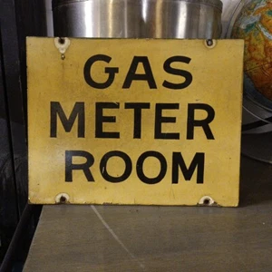 ANTIQUE 1915 FISHER BROS. FOODS HAND PAINTED SIGN GAS METER ROOM  12" X 9"  - Picture 1 of 4