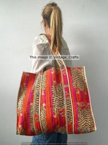 Bolso de Mano Boho Acolchado Algodón Estampado Tigre Reversible Grande Bolso de Compras de Comestibles - Imagen 1 de 3