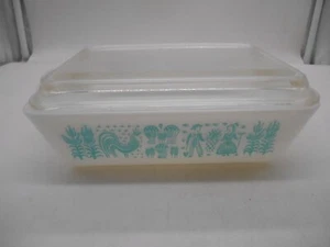 Vintage Pyrex Butterprint Türkis auf Weiß 1,5 Quart Kühlschrank Geschirr mit Deckel 503 - Bild 1 von 13
