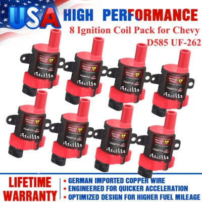 8 Pack Ignition Coils For Chevy Silverado 1500 2500 4.8L 5.3L 6L V8 D585 UF-262 - Image 1 of 4