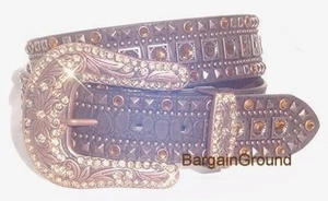 Neu Damen Western Topas Strass Glitzer Kristall Braun Bronze Ledergürtel ML - Bild 1 von 1