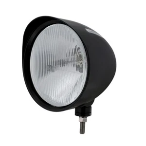 Black "Billet" Style Groove Headlight w/ Visor H4 Bulb - Picture 1 of 5