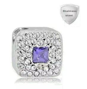 Stainless European Charm Bead Rhinestone Diamond Purple fits Bracelets Jewelry - Picture 1 of 4