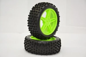 Himoto 06010G Ruote Anteriori Buggy Complete 1/10 Esagono 12mm Cerchio Verde - Foto 1 di 3