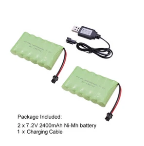 2Packs Nimh AA Battery 7.2V 2400mAh Pack Rechargeable for RC Car Toys SM-2P Plug - Picture 1 of 11