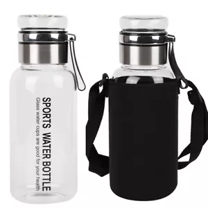 1000ML Glass Water Bottle Clear Juice Milk Tea Cup Sealing Lid W/Protective Case - Picture 1 of 14