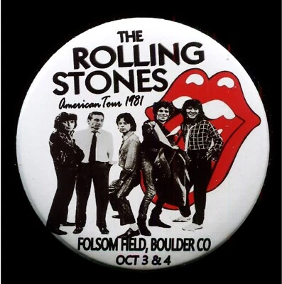 THE ROLLING STONES 1981 Gig Pin Folsom Field Boulder CO 3" Pin Back Button - Image 1 of 2