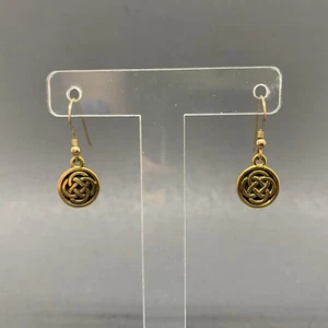 Small Round Celtic Knot Dangle Earrings Gold Tone 3.11g - Picture 1 of 4