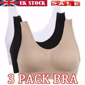 Womens Ladies Sports Sleep Comfort Bras Full Cup Non Wired Seamless Soft - Picture 1 of 16