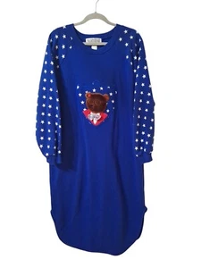 Vintage 90s Nightgear Full Length L/Xl Blue Teddy Bear Sweathshirt Nightgown - Picture 1 of 6