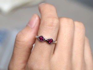 Pink Ruby Ring 925 Sterling Silver Lab Created Two Gemstone Women Ring - Picture 1 of 5