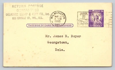 1958 Delaware Stamp & Coin Co. Slogan Cancellation VINTAGE Postal Card UX46 3c - Image 1 of 3