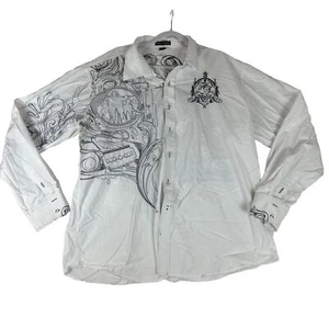 Y2K ARTFUL DODGER White Embroidered Button Down Long Sleeve Shirt Men's Size 44L - Picture 1 of 15