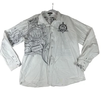 Y2K ARTFUL DODGER White Embroidered Button Down Long Sleeve Shirt Men's Size 44L - Image 1 of 4