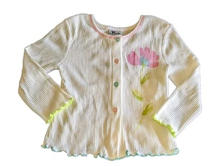 NWT Balu Hand Painted Girls Size 5 White Cardigan Sweater w/Pastel Design & Trim - Picture 1 of 3