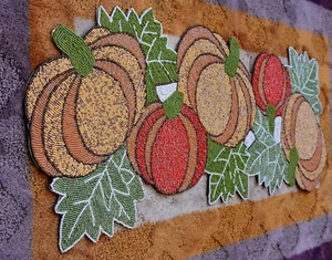 Artisan Pumpkin Beaded Table Runner mat Autumn Harvest Centerpiece Decor - Picture 1 of 6
