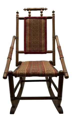 Antique Eastlake Style 1860-1880s Carpet Wood Framed Childs Doll Rocking Chair Cover