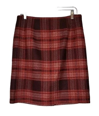J.G. Falda lápiz para mujer pequeña 14P de mezcla de lana roja a cuadros hasta la rodilla Foto 1 de 4