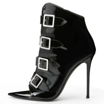 Women's Stiletto High Heels Peep Toe Ankle Boots Patent Leather buckle shoes  - Image 1 of 4