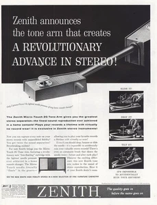 1962 Zenith: Tone Arm Revolutionary Advance In Stereo Vintage Print Ad - Picture 1 of 1