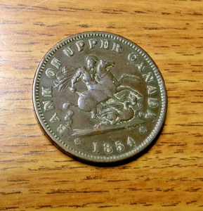 1854 Bank Of Upper Canada One Penny Dragon Slayer Token 1 Coin #ROSS - Picture 1 of 2