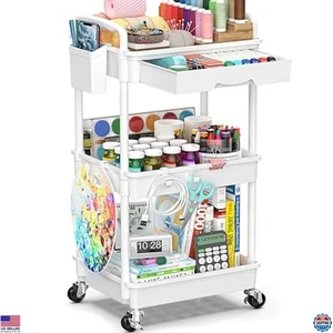 3-Tier Rolling Cart with Drawer, Lockable Wheels, Storage for Bathroom, Kitchen - Picture 1 of 6