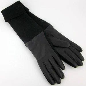 ASOS Leather Wool Gloves with Ribbed Cuff in Black Size Small - Bild 1 von 6