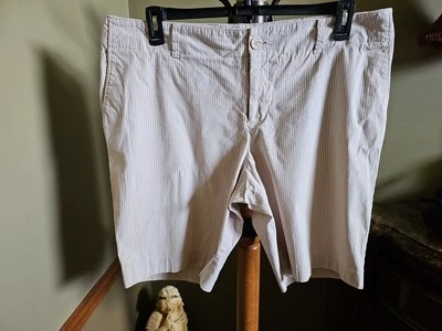 Mossimo Womens Plus Size 18W Tan & White Pin Strip Shorts - Image 1 of 4