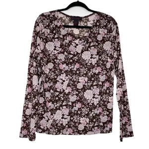 Y2K Gloria Vanderbilt Floral Mesh Top Womens XL Brown Forest Fairy Long Sleeve - Picture 1 of 8