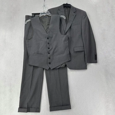 Stafford 3 Piece Suit Mens Blazer 40R Grey Super 100's Pants 35 X 32 Vest MED - Image 1 of 4