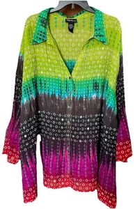 Maggie Barnes Women’s LN 3/4 Bell Sleeve Multi Colorful Flowy Tunic Top, Plus 5X - Picture 1 of 6