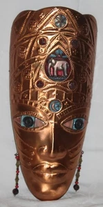 schöne afrikanische Kupfer Maske / Wandmaske - Emaille Verzierung - Bild 1 von 7