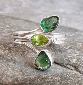 925 Silver PERIDOT Green Tourmaline Adjustable Ring Sz O/P/Q-7,7.5,8 R867 - Picture 1 of 2