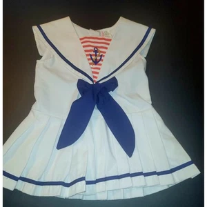 Vintage Sailor Dress Anchor Nautical Pleated Bow Toddler Girl Size 4 - Picture 1 of 5