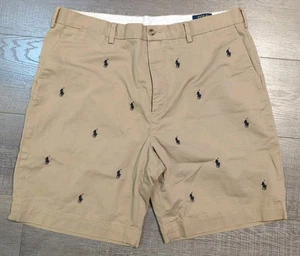 Polo Ralph Lauren Shorts Tan Chino Cotton Twill All Over Pony Logo Men's Sz 38 - Picture 1 of 14