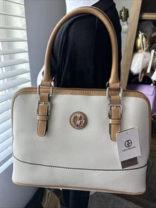 GIANI BERNINI Saffiano faux-leather satchel crossbody bag -Ivory/Tan $99 NWT New - Picture 1 of 5