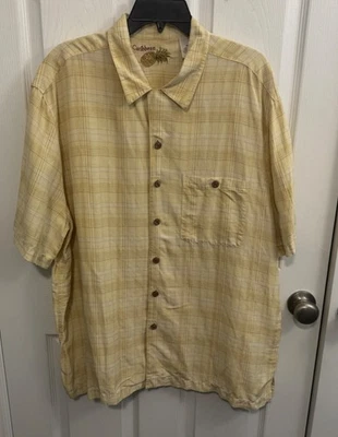 Caribbean Silk Linen Yellow Plaid Graph Check Button Up Shirt Mens XL - Image 1 of 4