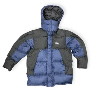 First Down Puffer Jacket Vintage Black & Blue Mens Small Duck Down Logo 90s Y2K - Picture 1 of 7