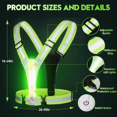 LED Reflective Light Up Safety Running Vest for Biking Walking at Night - Image 1 of 4