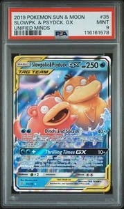 2019 Pokemon S & M Unified Minds #35 Slowpoke & Psyduck Gx PSA 9 MINT - Picture 1 of 2