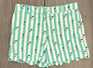 Crown & Ivy Girls Green/White Striped Shorts Size 14 Cherries Scalloped - Picture 1 of 5